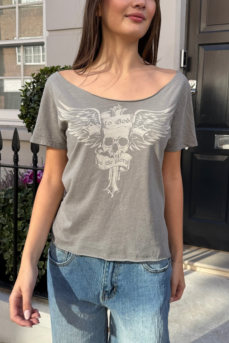 Bonnie Skull with Wings Top | Light Charcoal Grey / XS/S