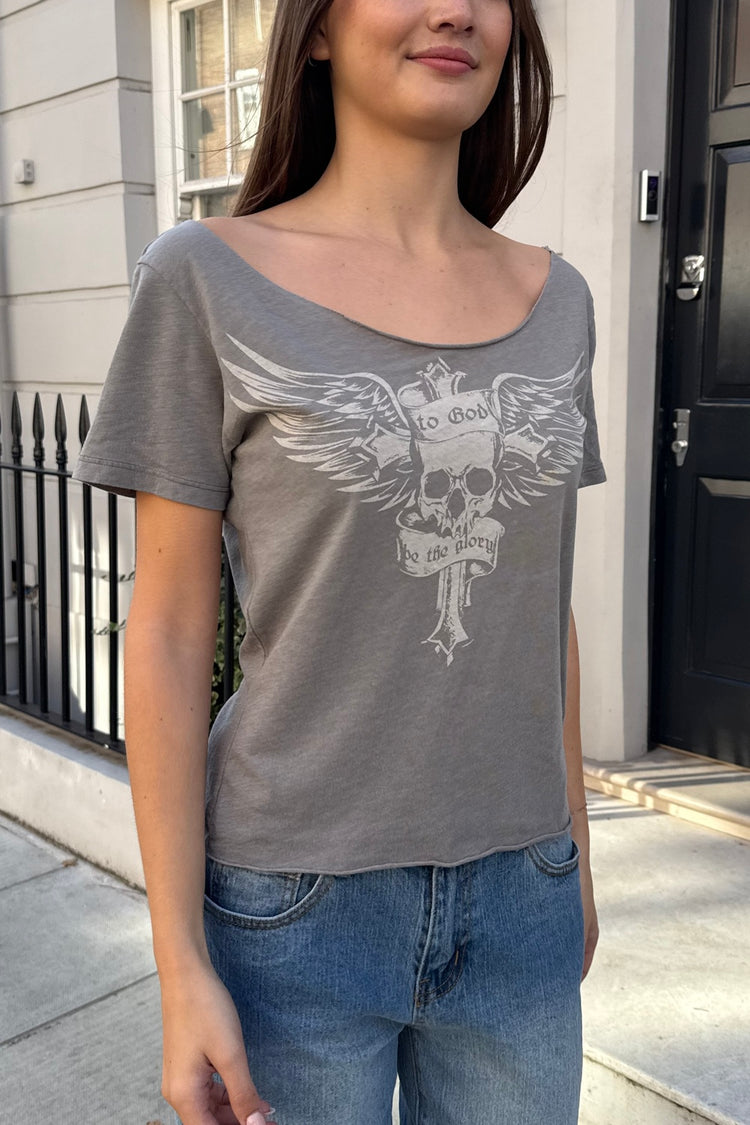 Bonnie Skull with Wings Top | Light Charcoal Grey / XS/S