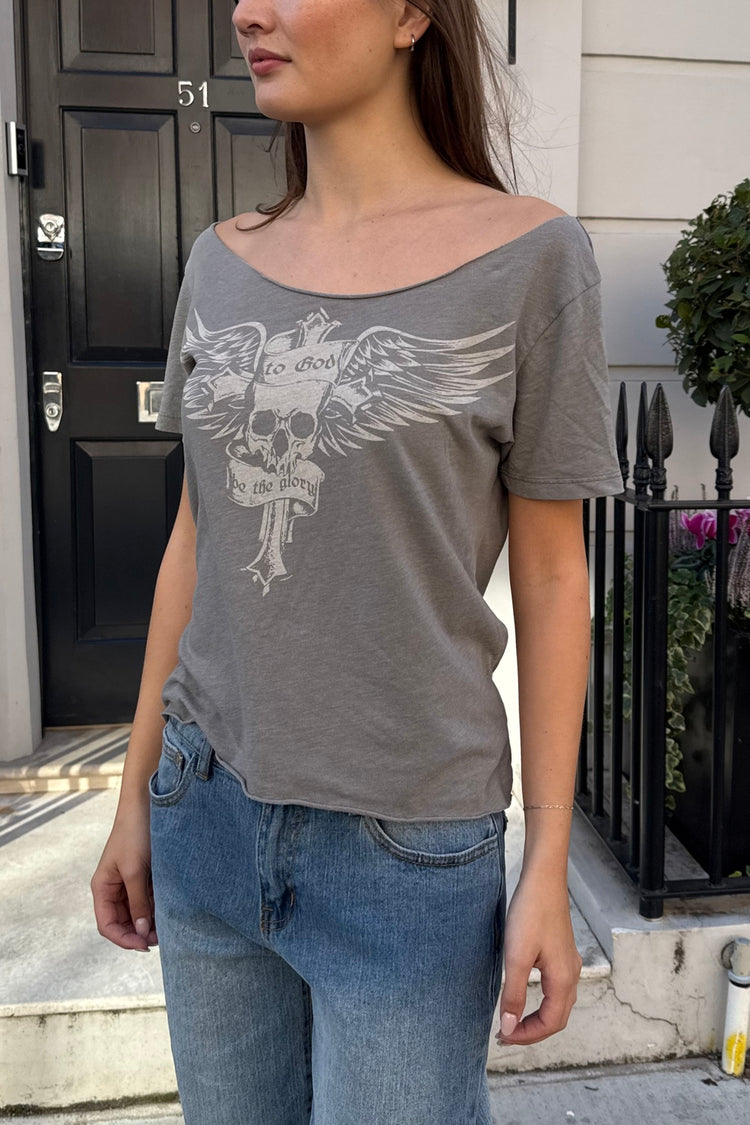 Bonnie Skull with Wings Top | Light Charcoal Grey / XS/S