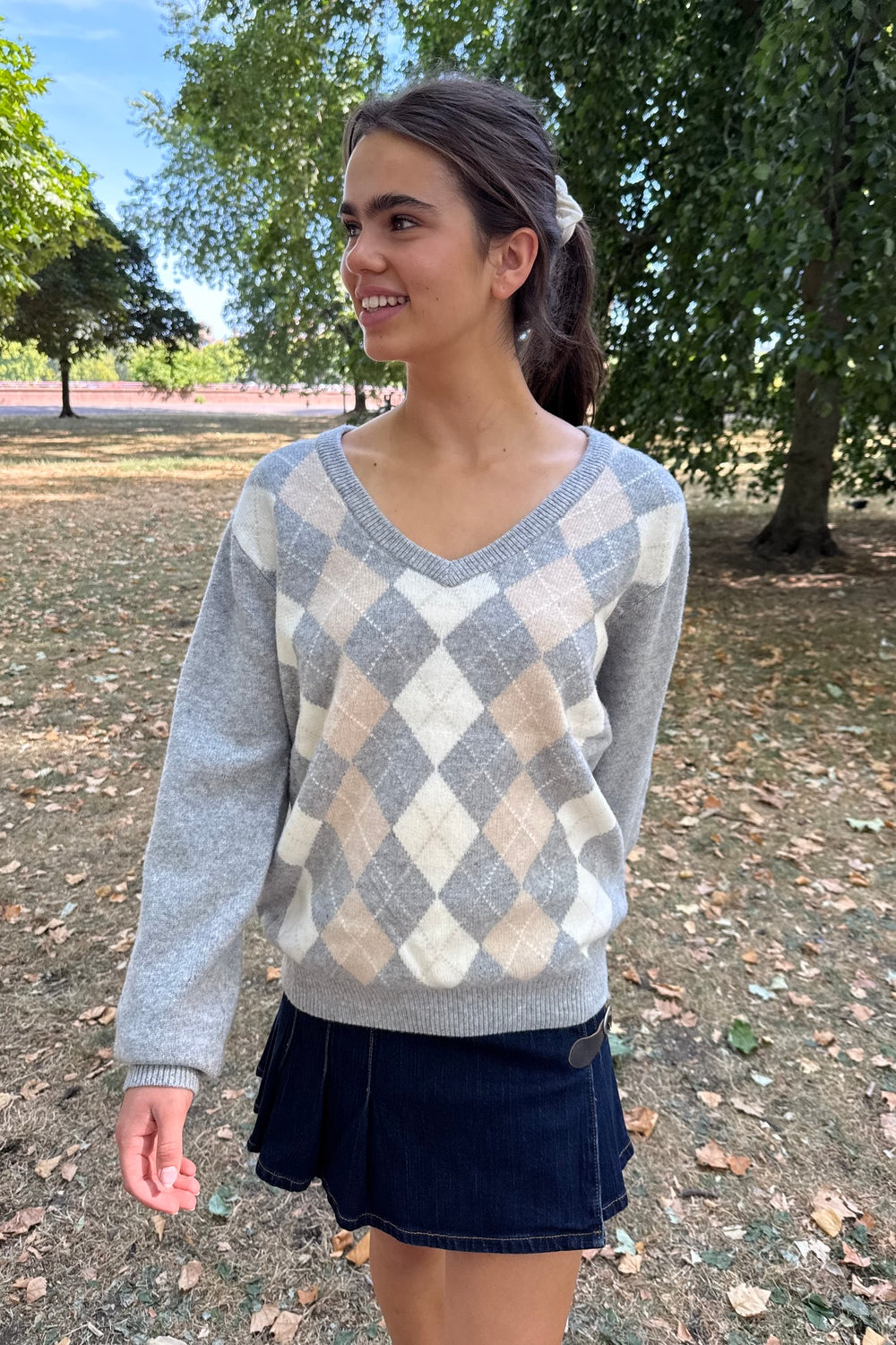 Martha Argyle Wool Sweater | Silver Grey / XS/S