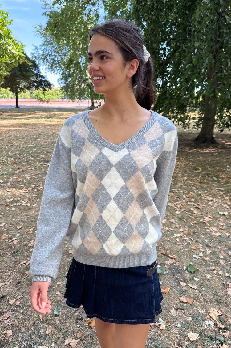 Martha Argyle Wool Sweater | Silver Grey / XS/S