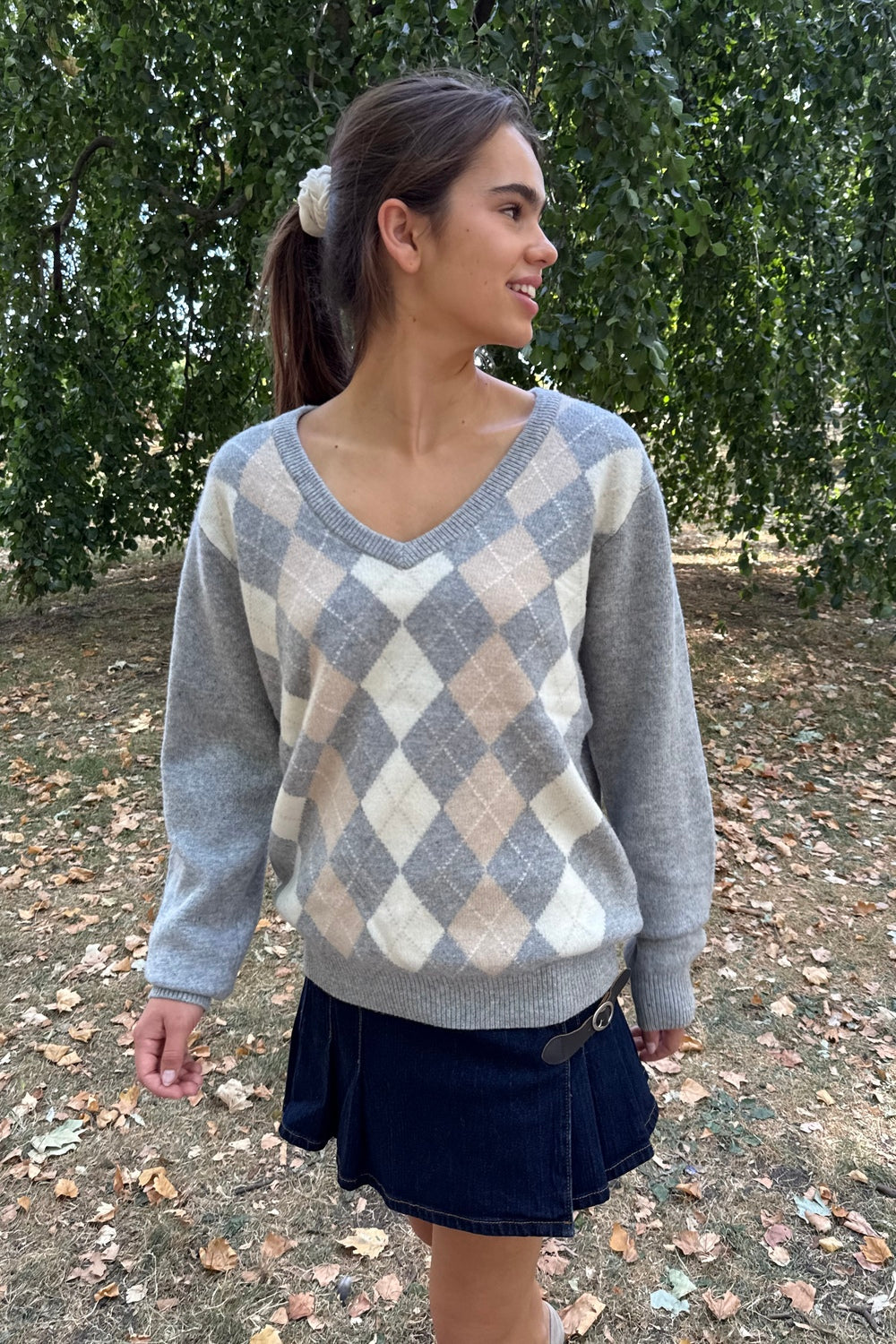 Martha Argyle Wool Sweater | Silver Grey / XS/S
