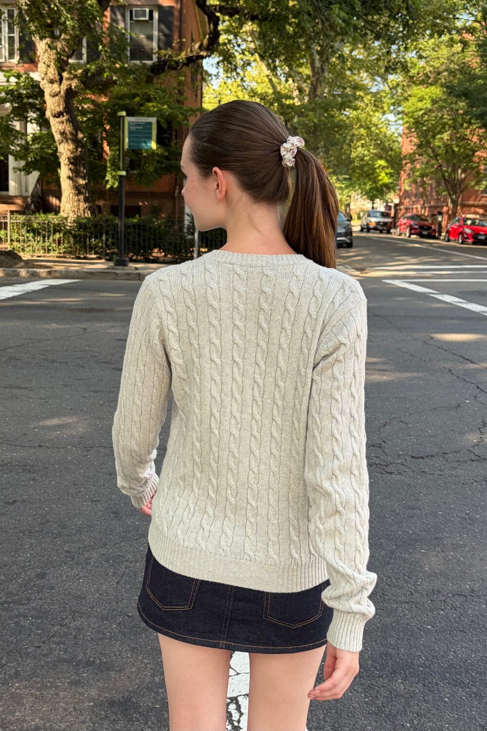 Olsen Wool Cable Knit Cardigan | Light Heather Grey / XS/S