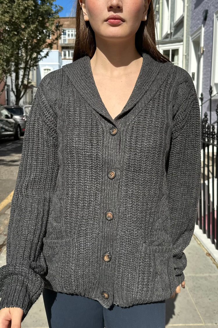 Autumn Wool Cable Knit Cardigan | Charcoal / Oversized Fit