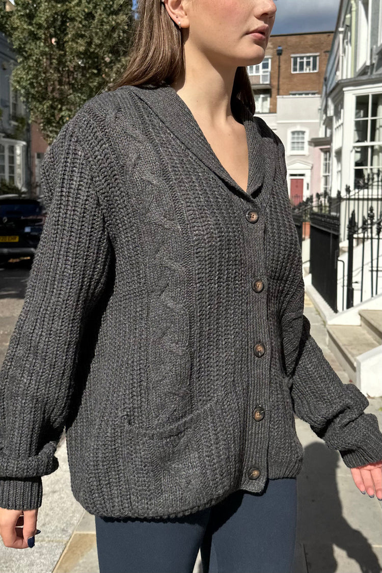 Autumn Wool Cable Knit Cardigan | Charcoal / Oversized Fit