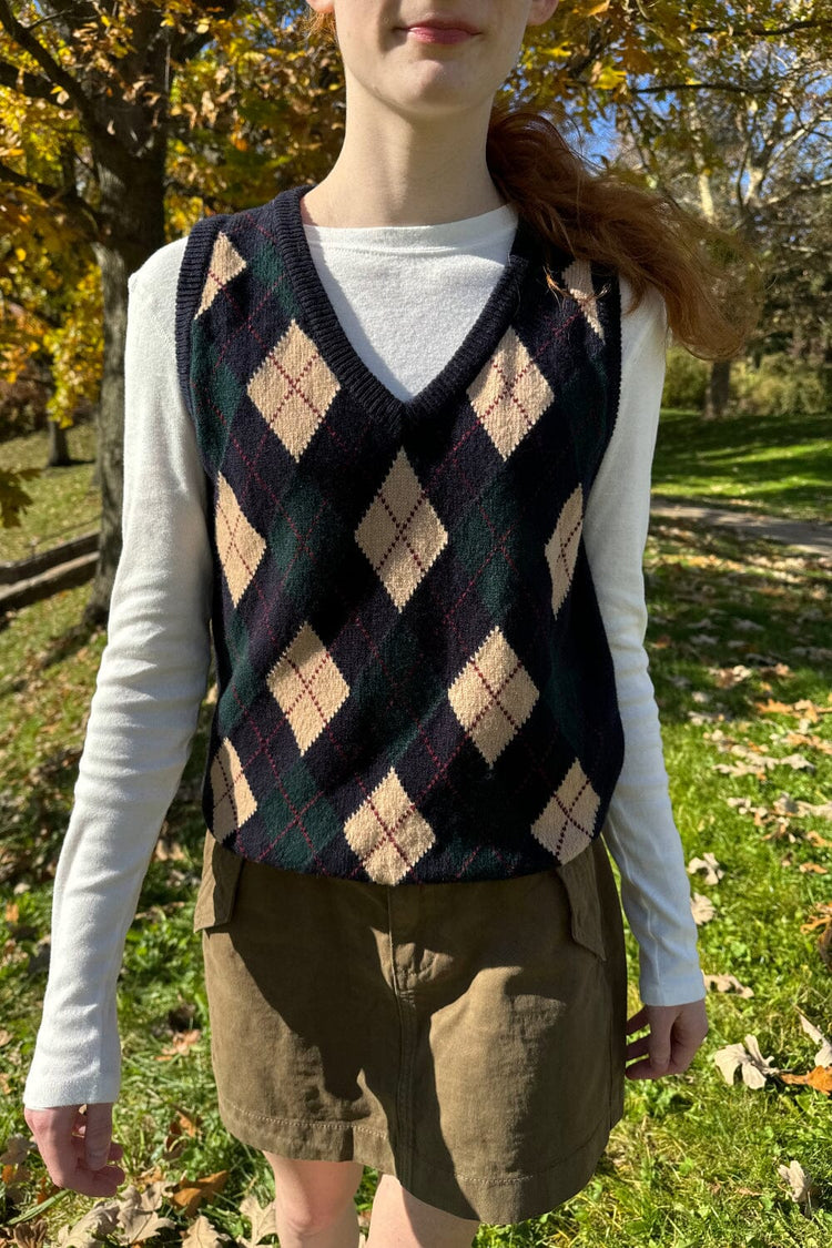 Peyton Wool Sweater Vest | Cream Blue Argyle / XS/S