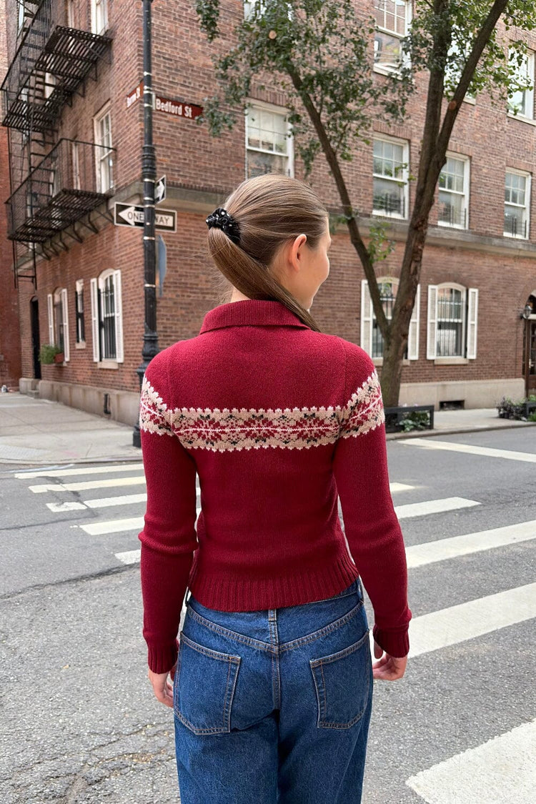 Paola Wool Zip-Up Sweater | Burgundy / Regular Fit