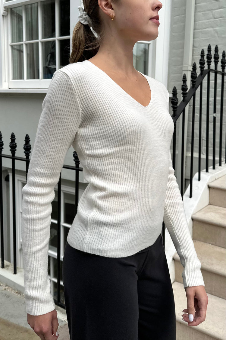 Ann Wool V-Neck Sweater | Natural White / XS/S