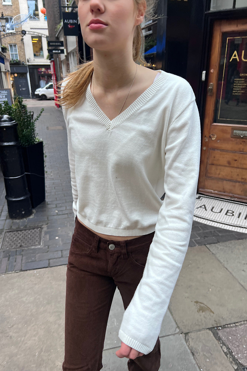 Ida Cotton Cable Knit V-Neck Sweater