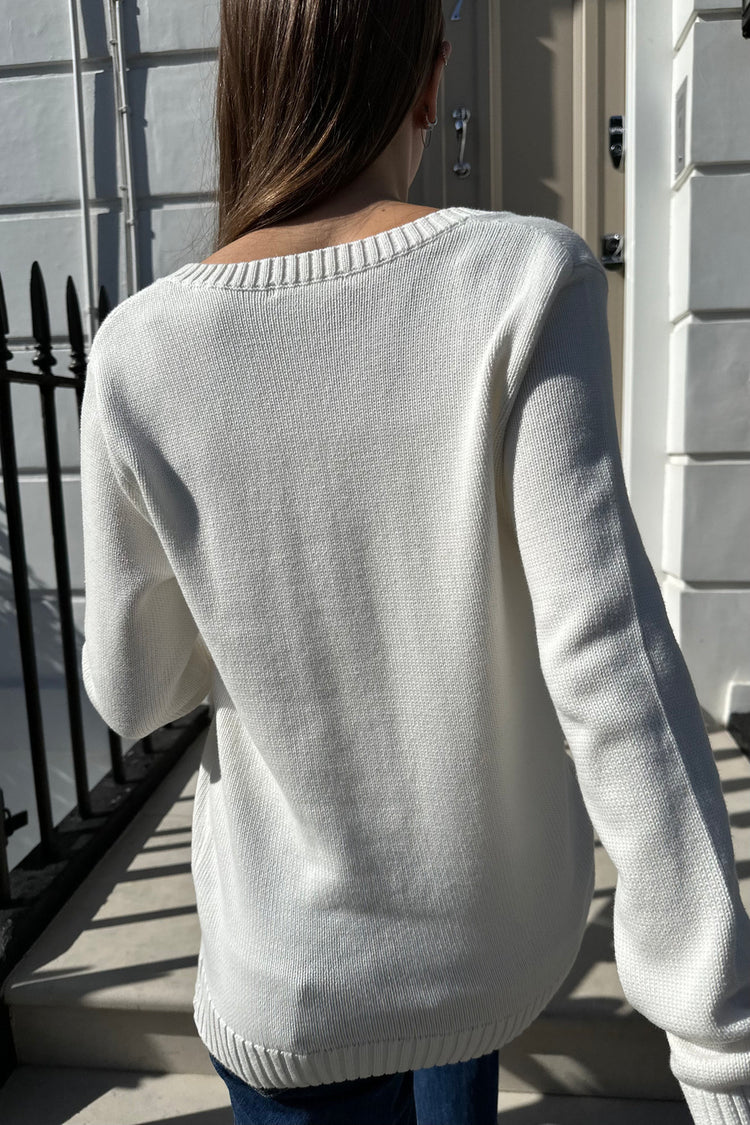 Mollie V-Neck Sweater | White / S