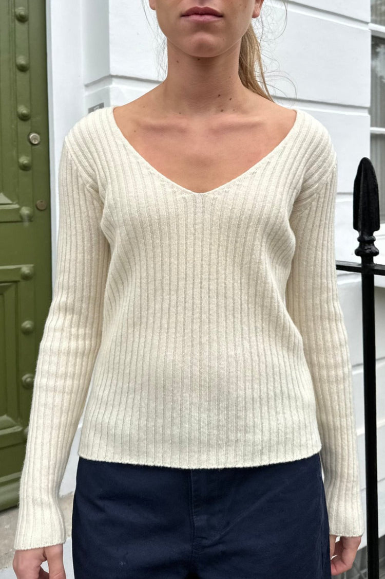 Grace Wool V-Neck Sweater | Ivory / S/M