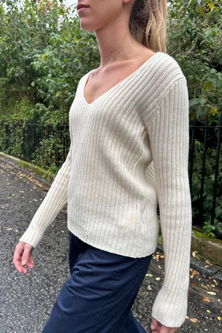 Grace Wool V-Neck Sweater | Ivory / S/M