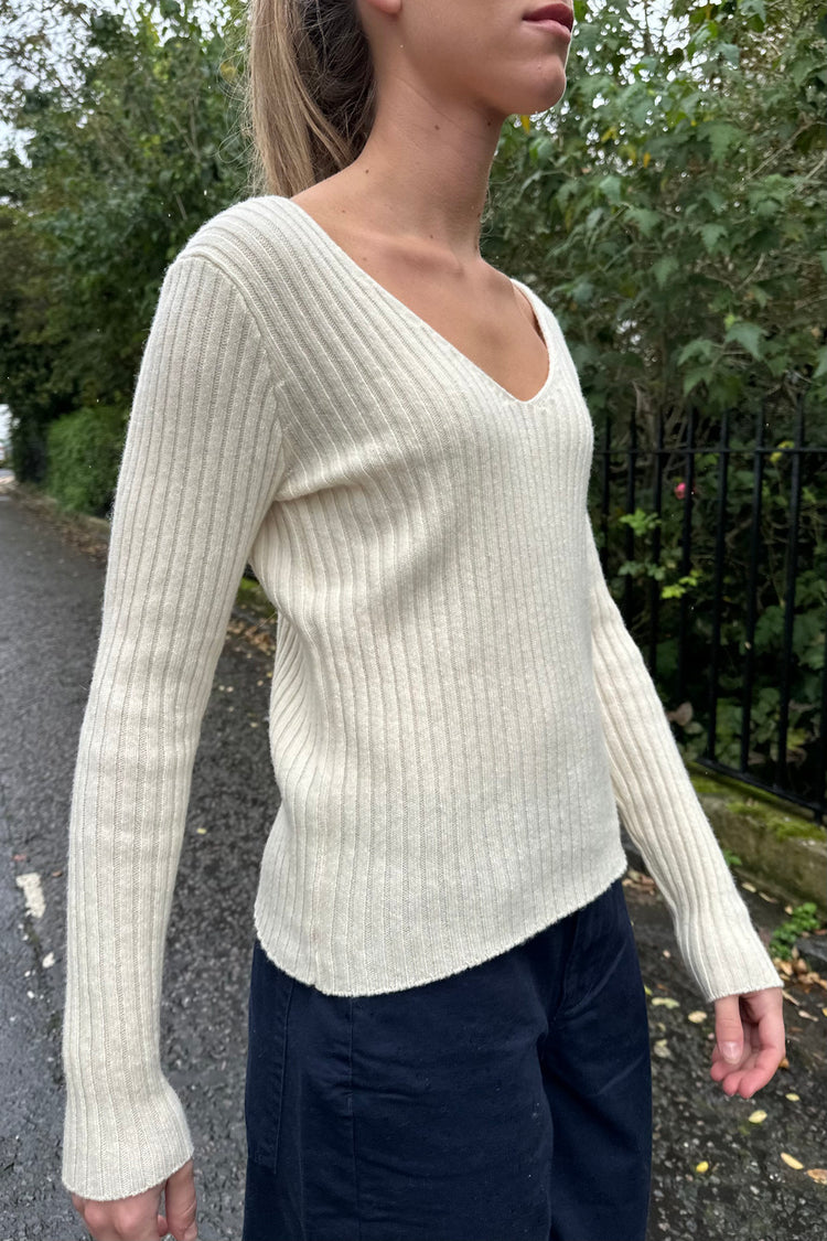 Grace Wool V-Neck Sweater | Ivory / S/M