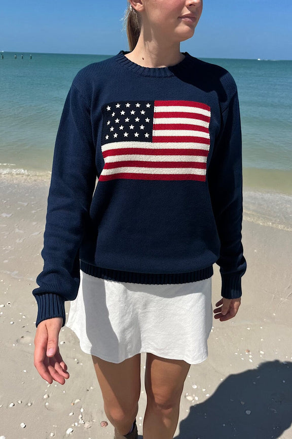 American Flag Cable Knit Short Sleeve Sweater