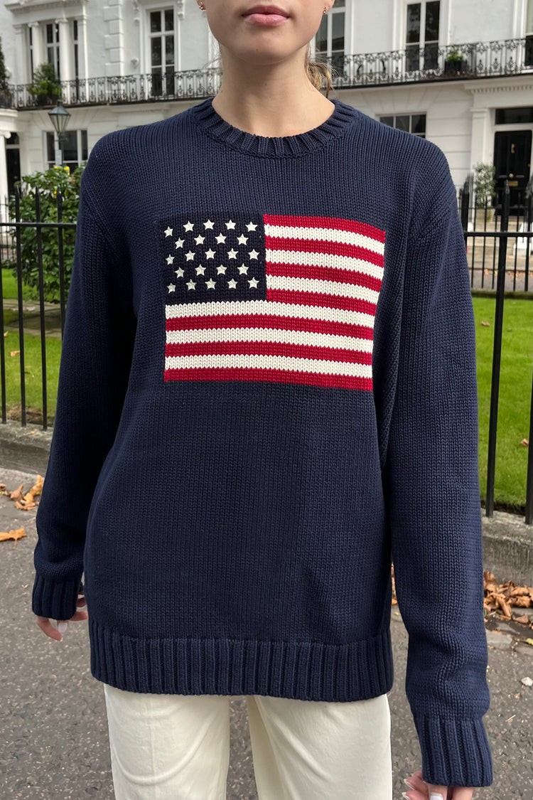 Nico American Flag Sweater | Blue Navy / Oversized Fit