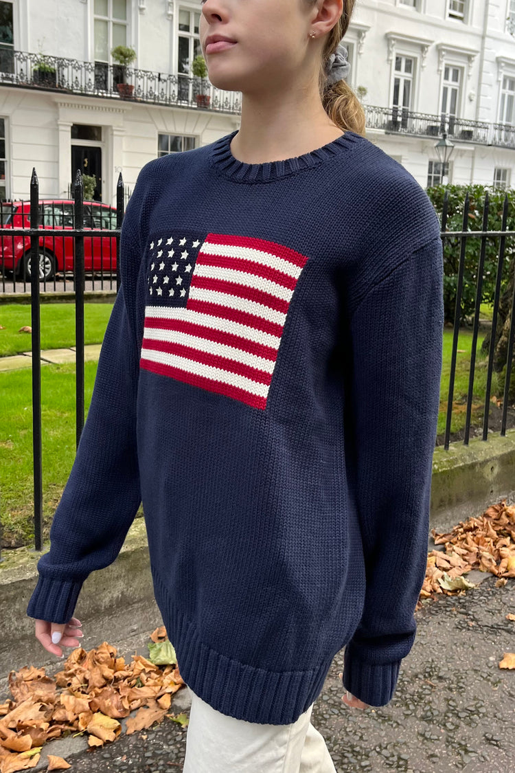 Nico American Flag Sweater | Blue Navy / Oversized Fit