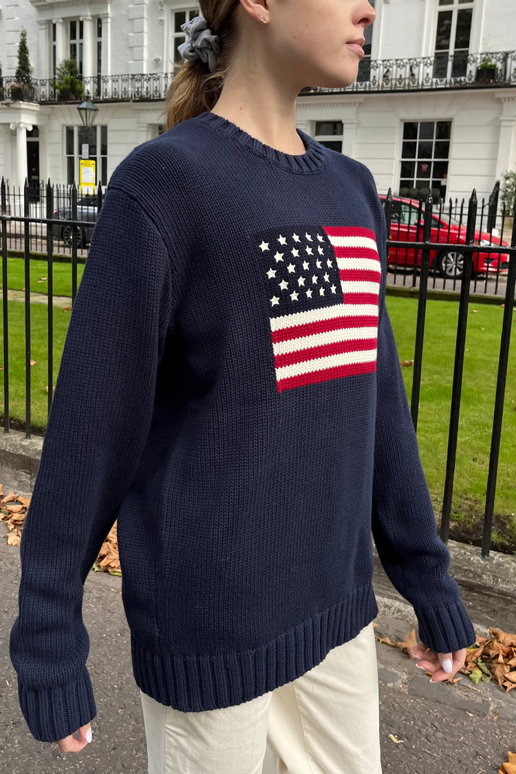 Nico American Flag Sweater | Blue Navy / Oversized Fit