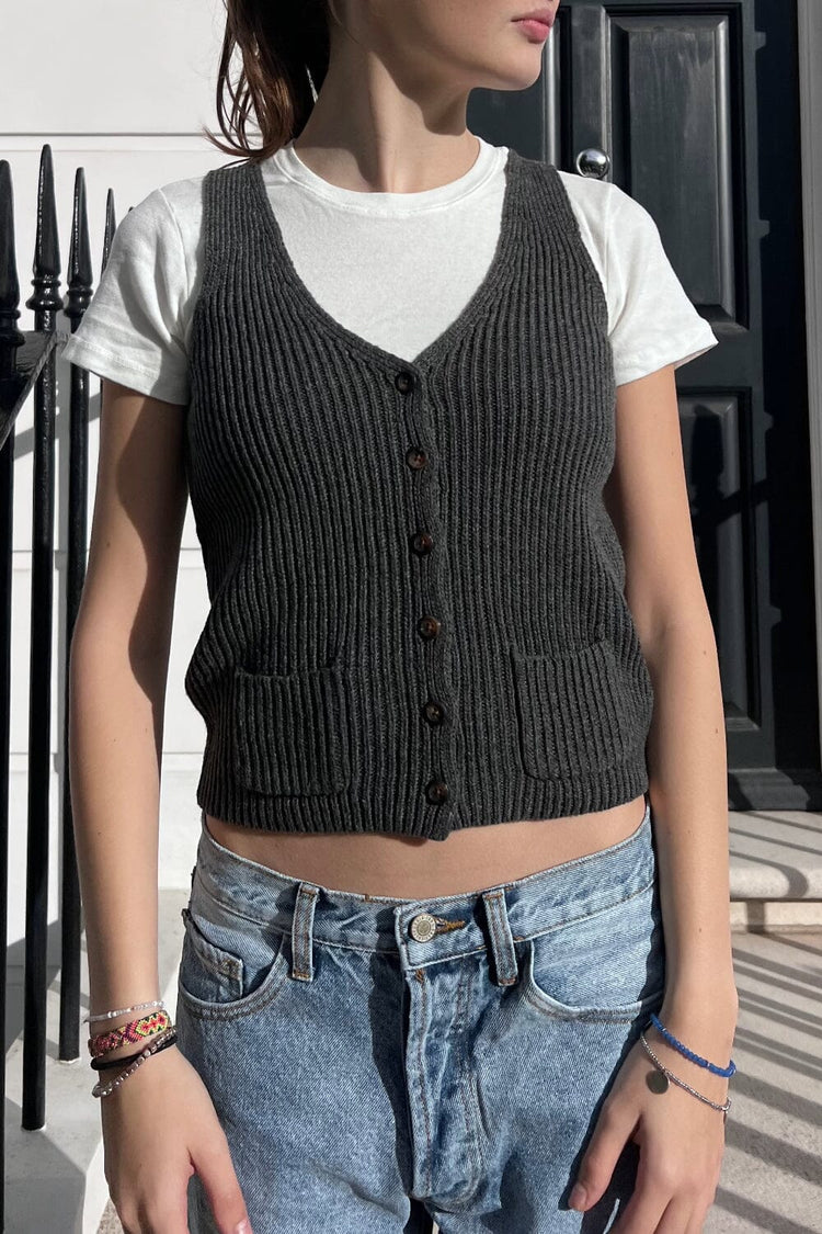 Elizabeth Wool Button Vest | Charcoal Grey / Regular Fit