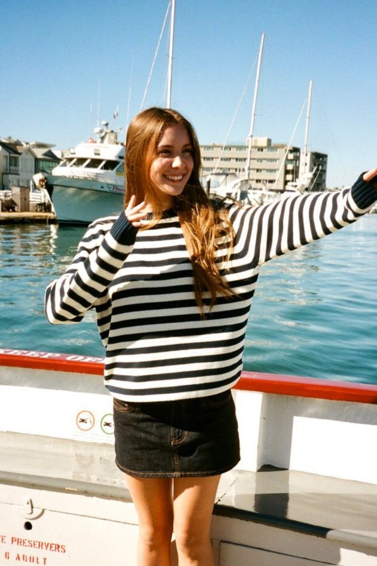 Martha Stripe Sweater | Ivory Navy Blue Stripes / Regular Fit