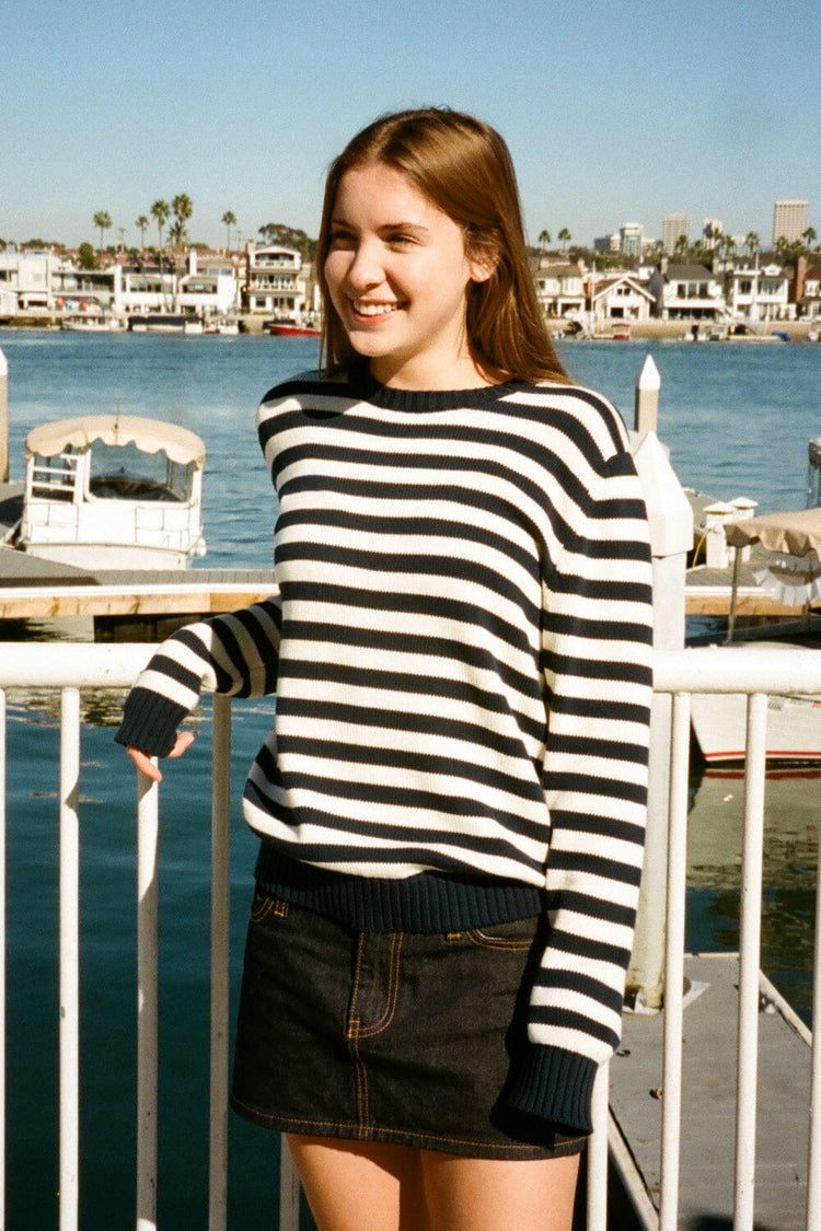 Martha Stripe Sweater | Ivory Navy Blue Stripes / Regular Fit
