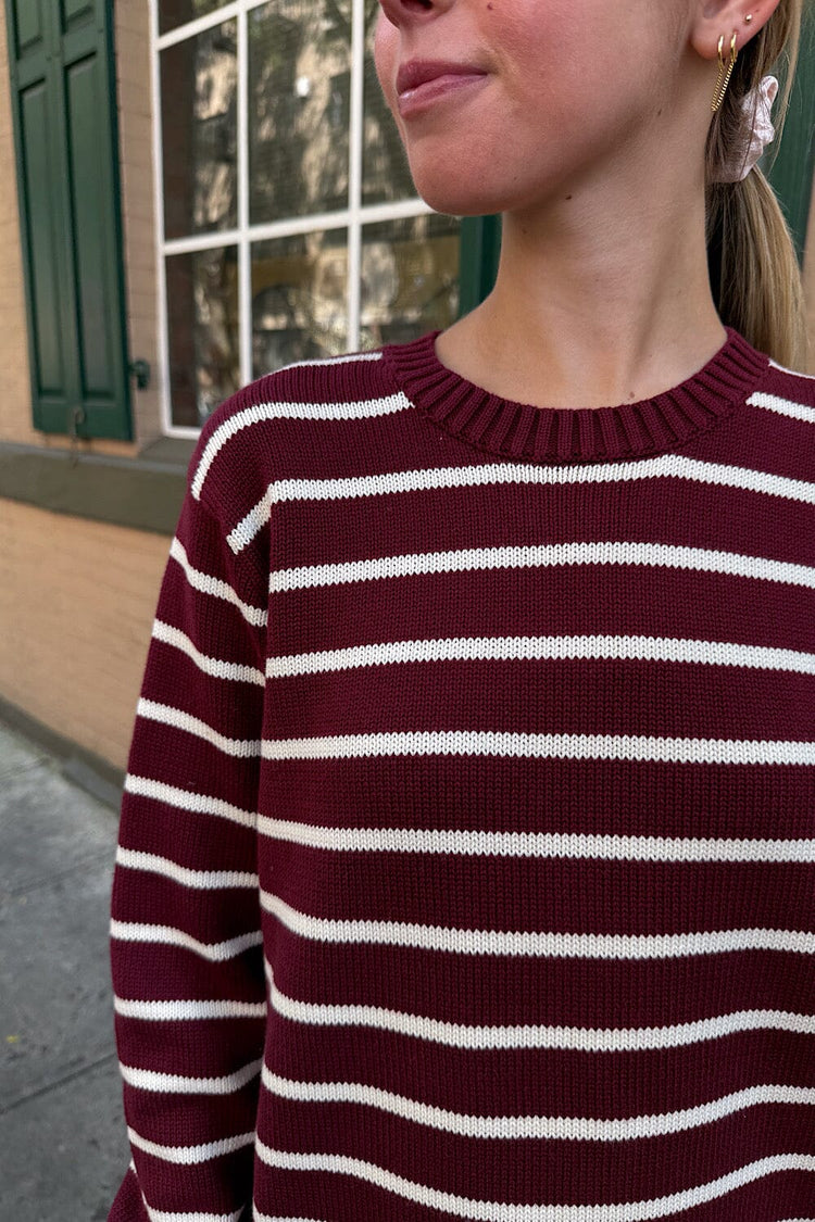 Martha Cotton Thin Stripe Sweater | Burgundy White Stripes / Regular Fit