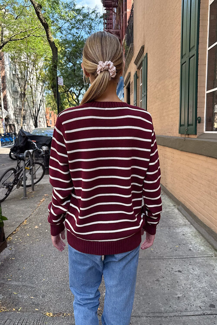 Martha Cotton Thin Stripe Sweater | Burgundy White Stripes / Regular Fit