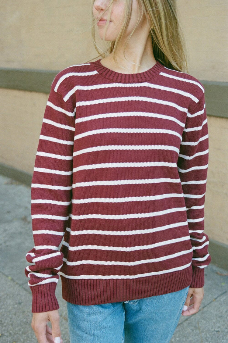 Martha Cotton Thin Stripe Sweater | Burgundy White Stripes / Regular Fit