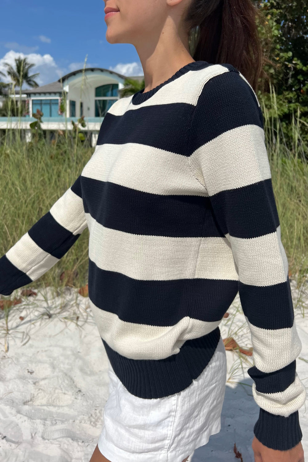 Cream Navy Blue Stripes / Regular Fit