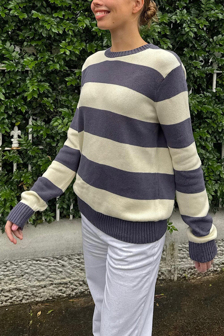 Martha Cotton Thick Stripe Sweater | Ivory And Blue / Regular Fit