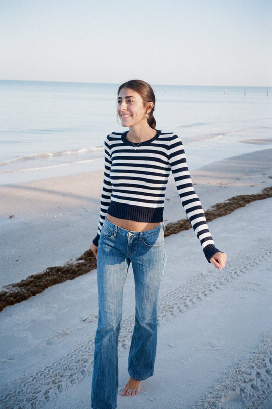 White And Navy Horizontal Stripes / XS/S