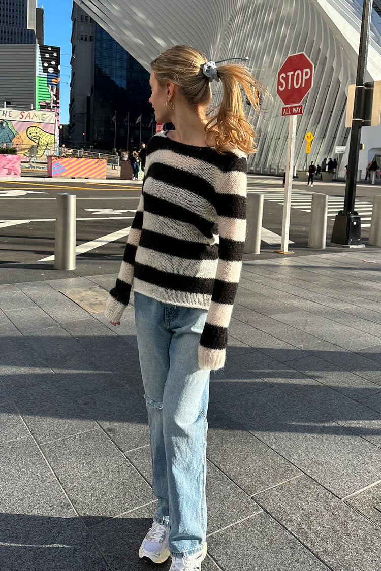 Colette Striped Sweater | White And Black Stripe / S