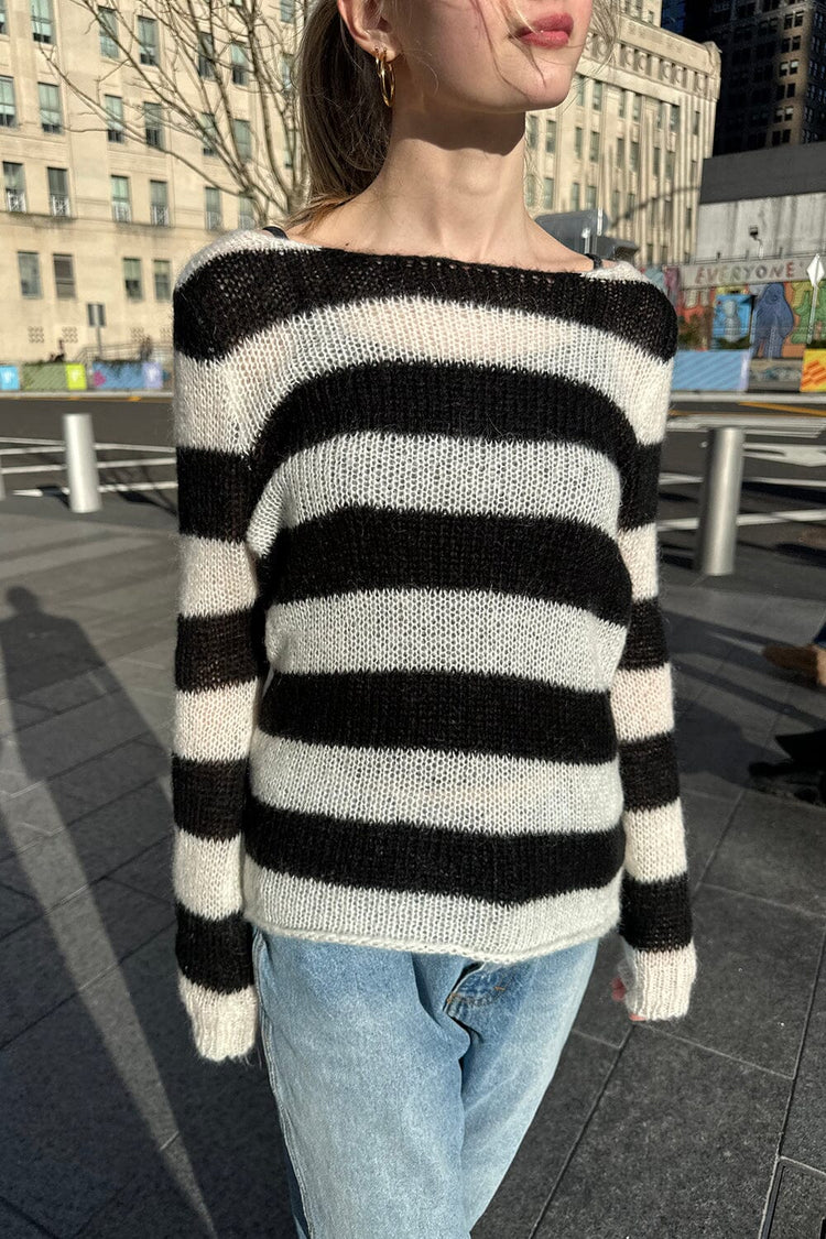 Colette Striped Sweater | White And Black Stripe / S