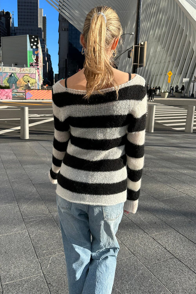 Colette Striped Sweater | White And Black Stripe / S