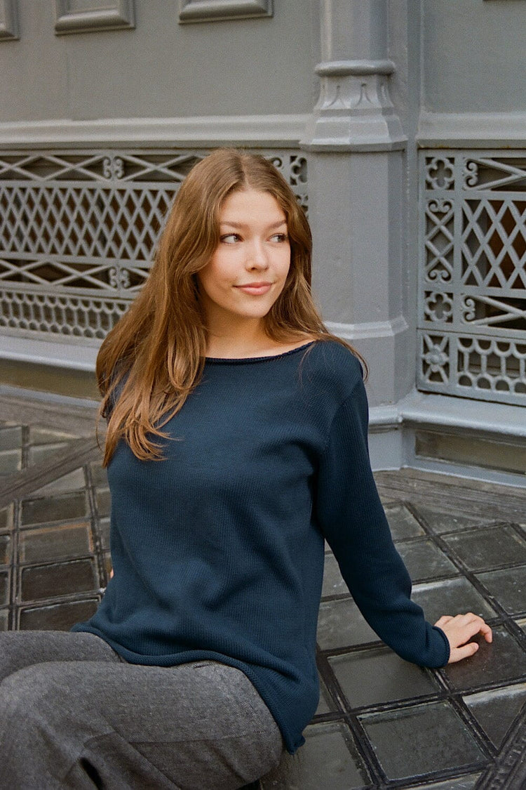 Martha Cotton Sweater | Navy Blue / Regular Fit