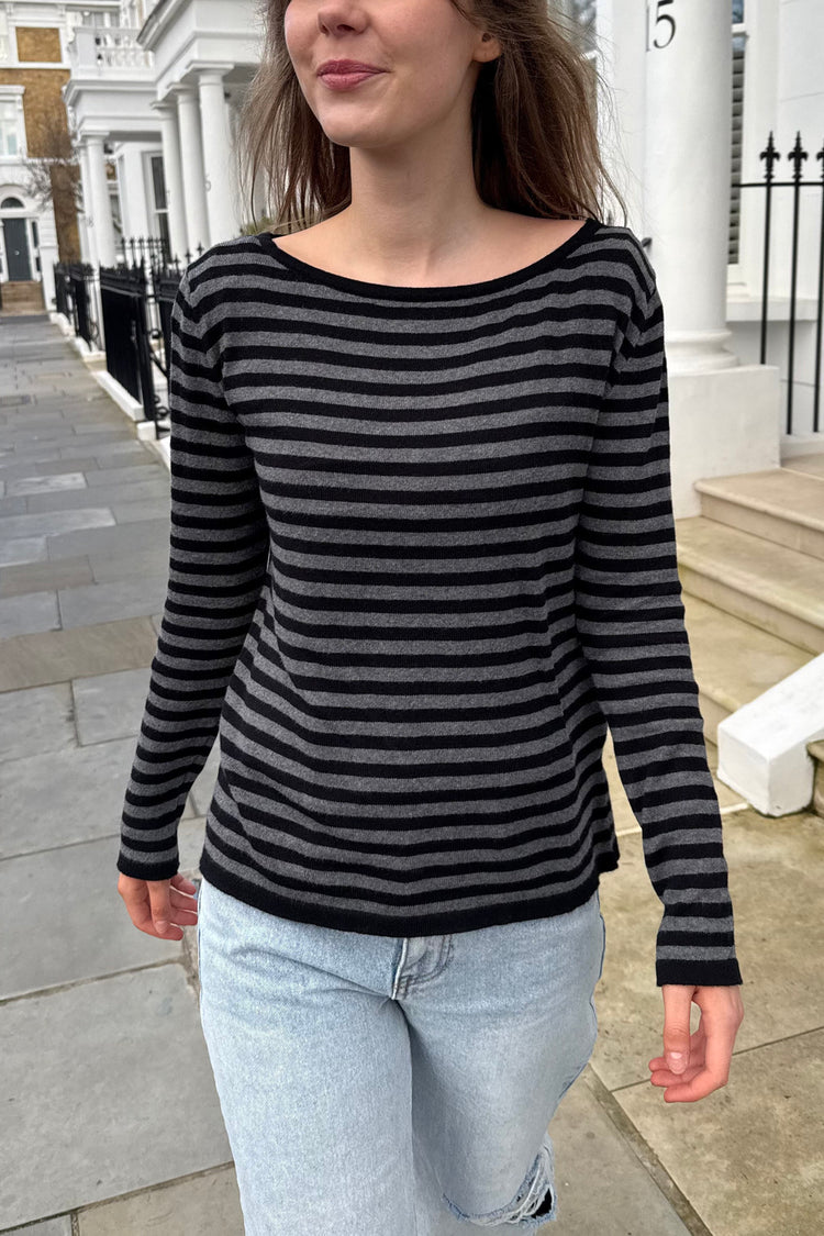 Marthina Stripes Top | Black And Charcoal Stripes / Regular Fit