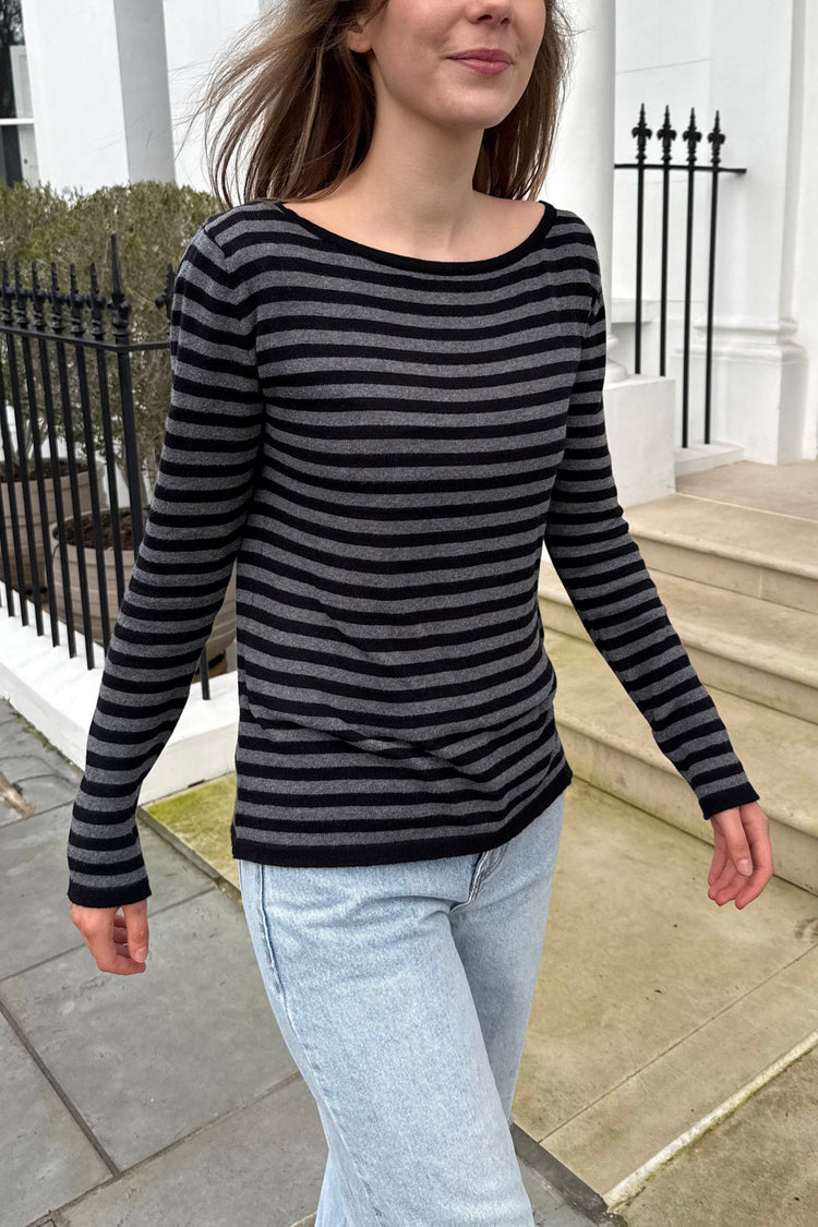 Marthina Stripes Top | Black And Charcoal Stripes / Regular Fit