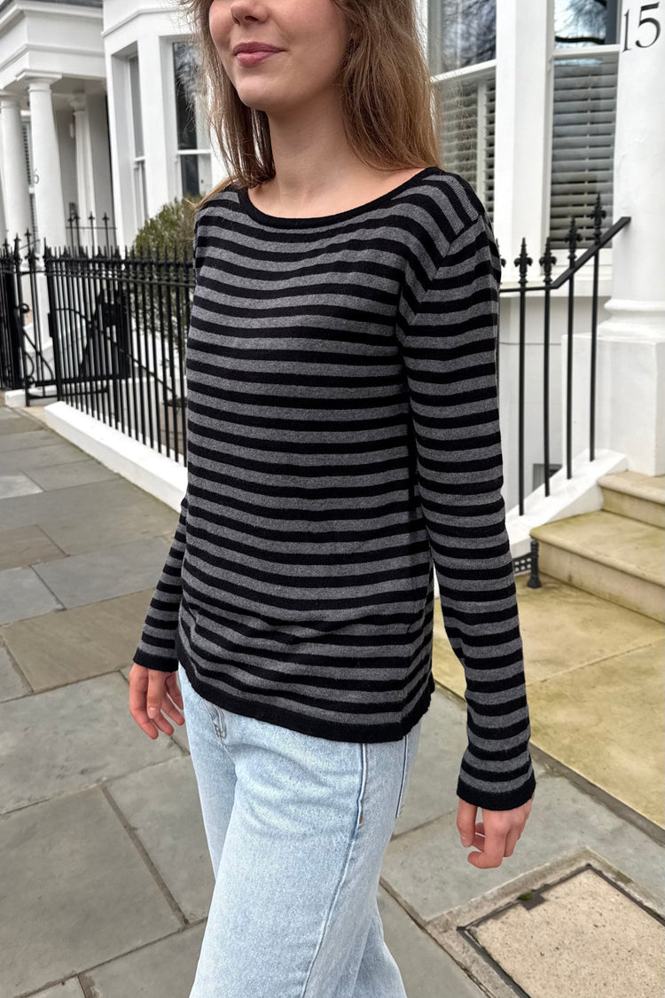 Marthina Stripes Top | Black And Charcoal Stripes / Regular Fit