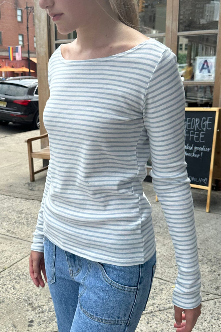 Catalina Stripe Top | White Light Blue Thin Stripes / S