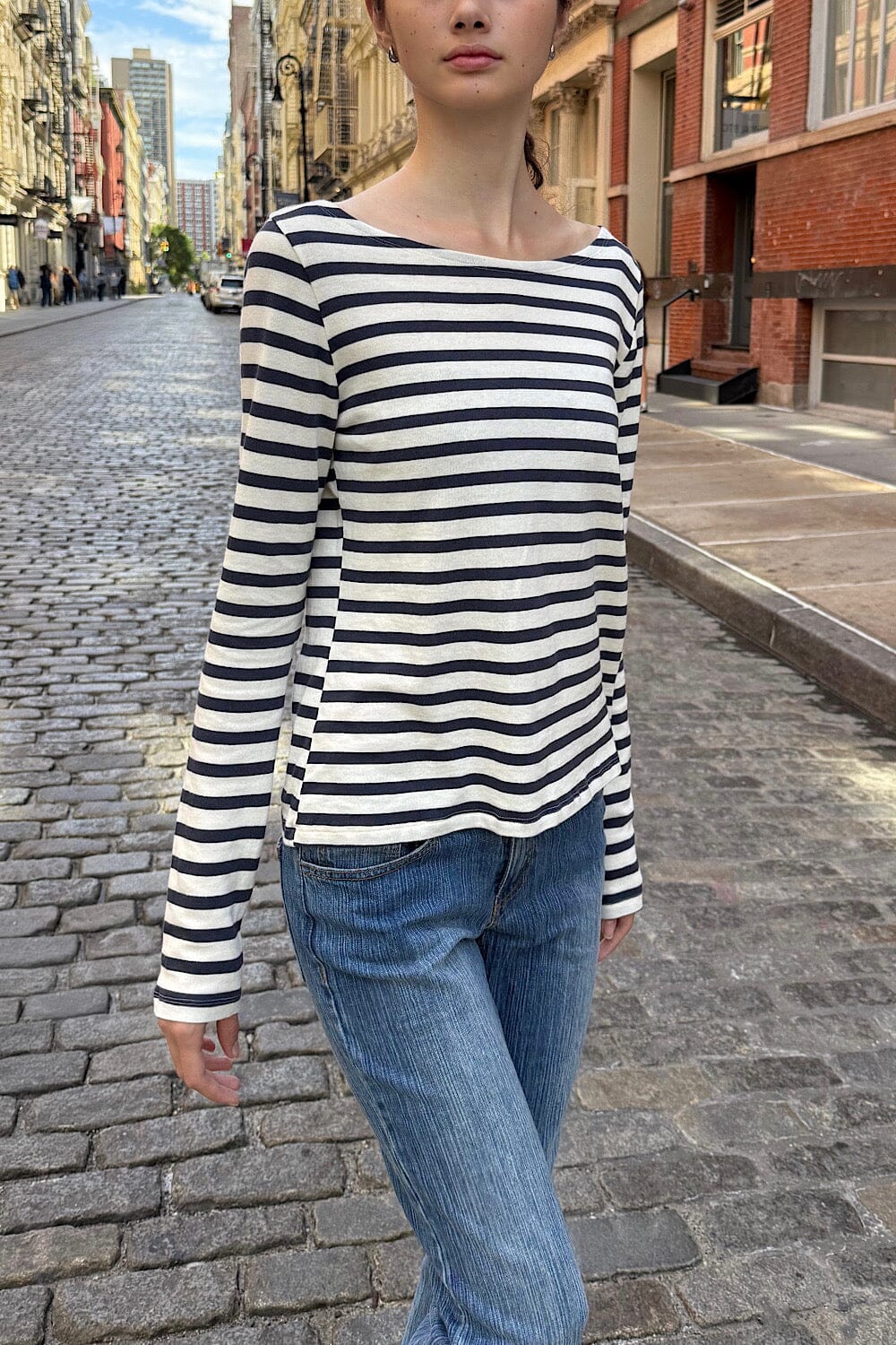 Jennie Striped Top | Ivory Navy Blue Stripes / S