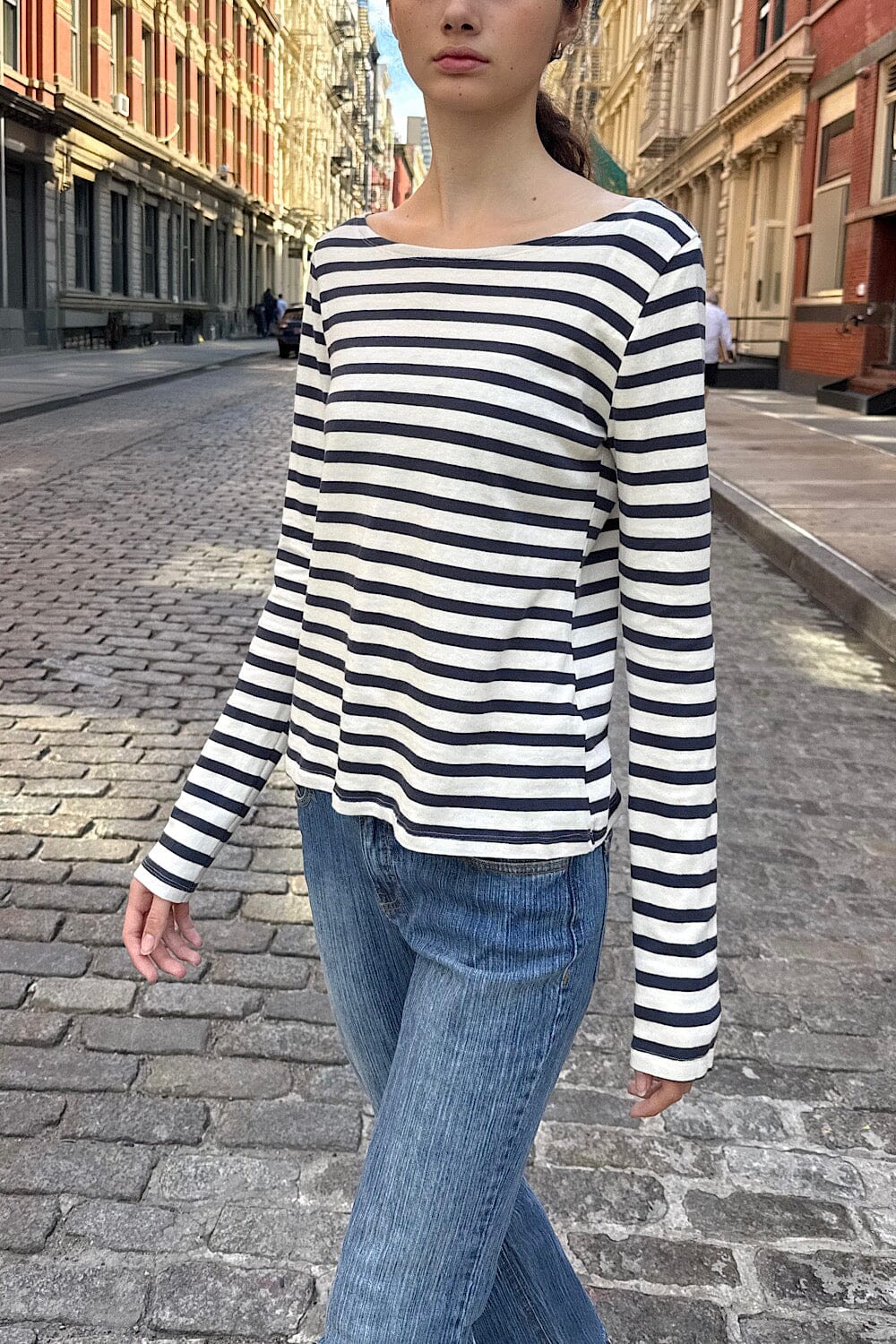 Jennie Striped Top | Ivory Navy Blue Stripes / S