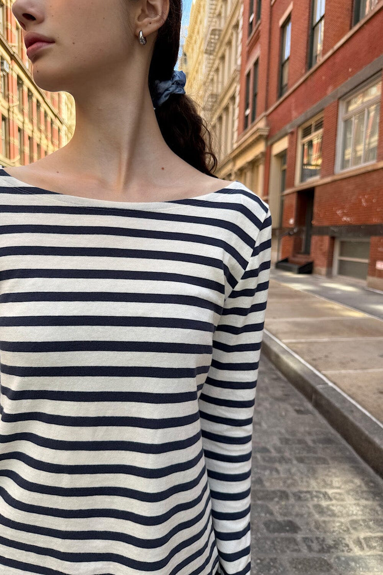 Jennie Striped Top | Ivory Navy Blue Stripes / S