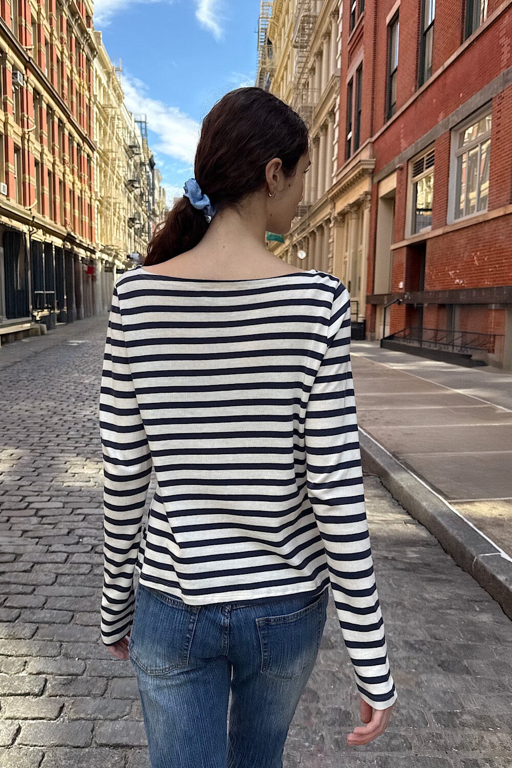 Jennie Striped Top | Ivory Navy Blue Stripes / S