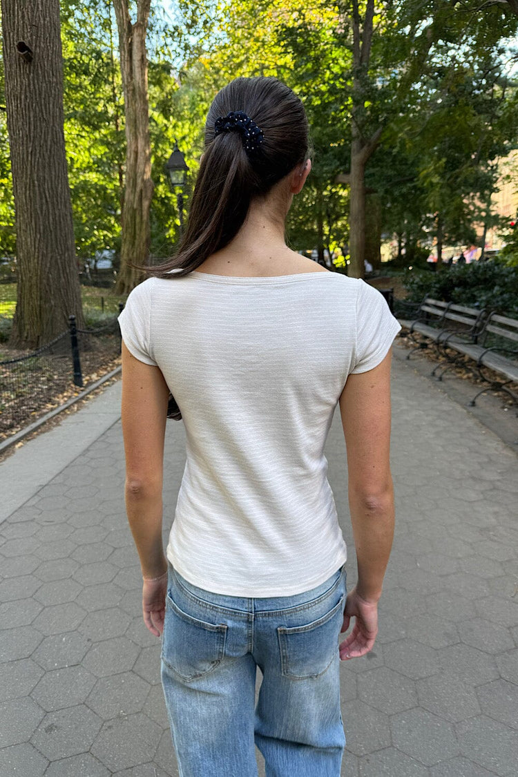 Zelly Striped Top | Beige With White Stripes / XS/S