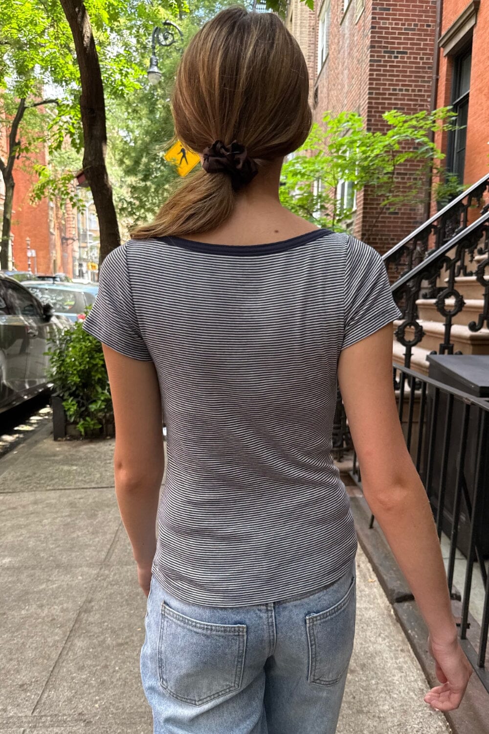 White And Navy Blue Thin Stripes / XS/S