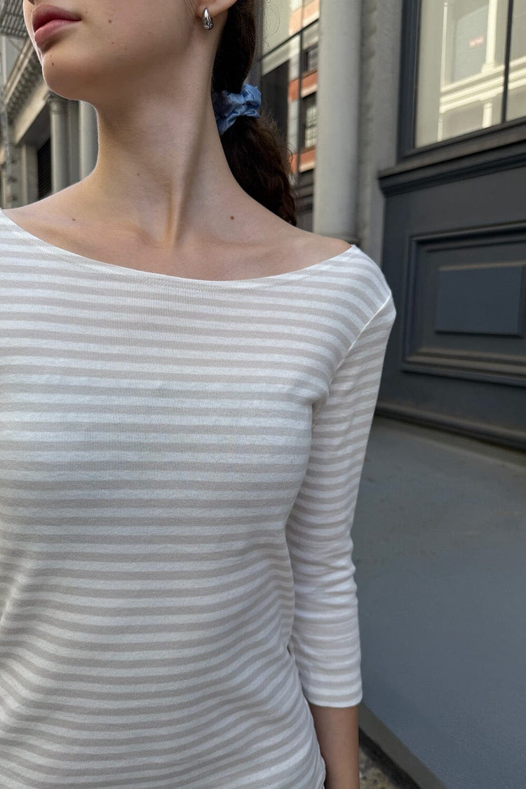 Jennie Striped Top | White And Beige Stripes / XS/S