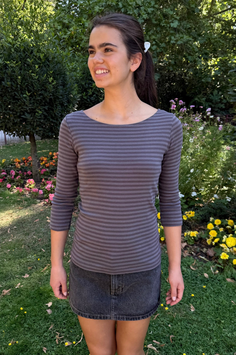 Jennie Striped Top | Grey Charcoal Stripes / XS/S