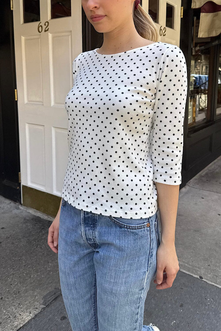 Jennie Polka Dots Top | White Navy Polka Dots / XS/S
