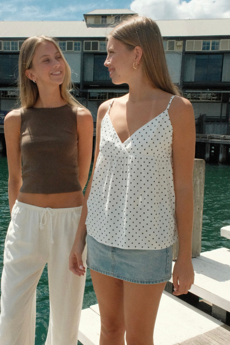 Rebecca Polka Dots Tank | White With Navy Large Polka Dot / XS/S