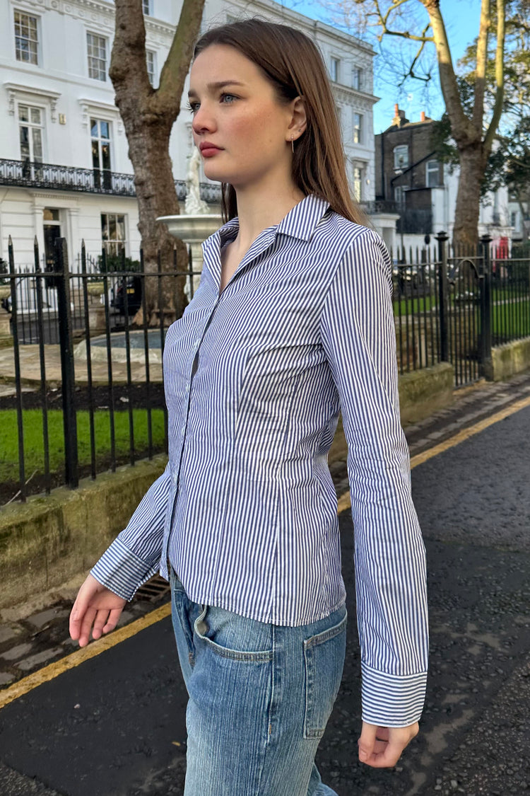 Millie Striped Top | Navy Blue White Vertical Stripes / XS/S