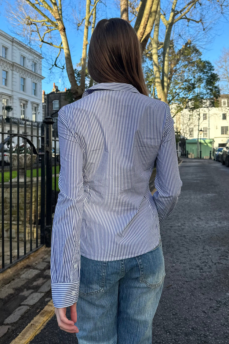 Millie Striped Top | Navy Blue White Vertical Stripes / XS/S